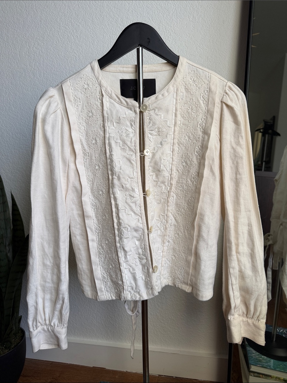 J Crew Linen Embroidered Button Up Women’s Blouse Jacket - Picture 1 of 8